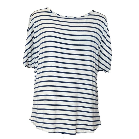 Colette Romey Cold Shoulder Knit Top White Navy Large - Picture 7 of 13